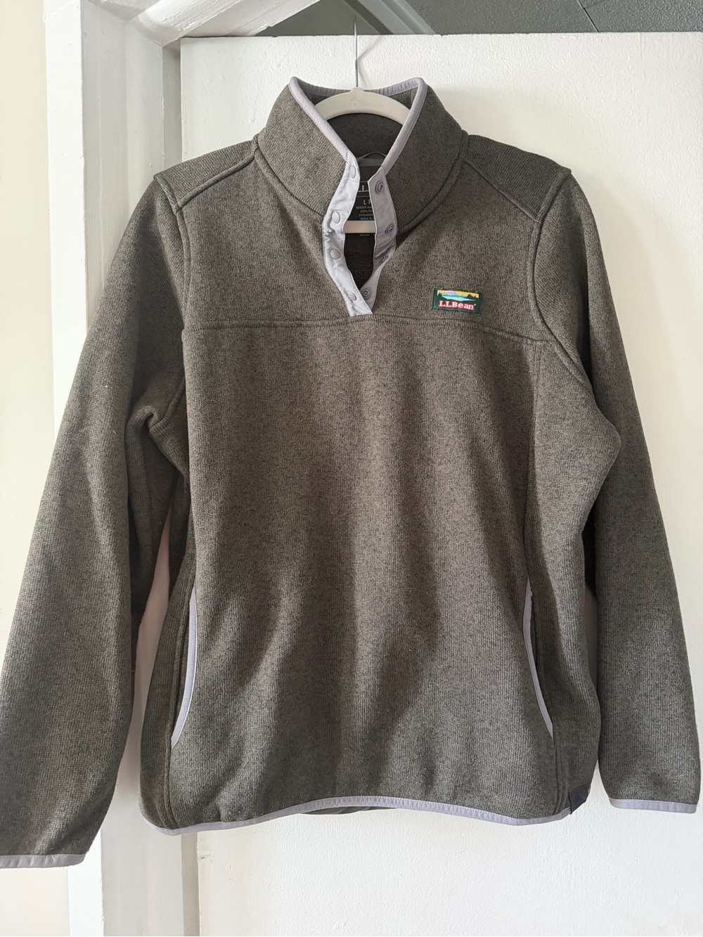 L.L. Bean Women's Olive Zip-Up Fleece with Light Trim
